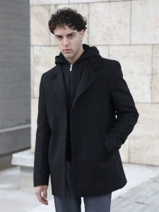 Ανδρικό Παλτό Με Αποσπώμενα Κουκούλα Και Γιακά 92-29 Μαύρο