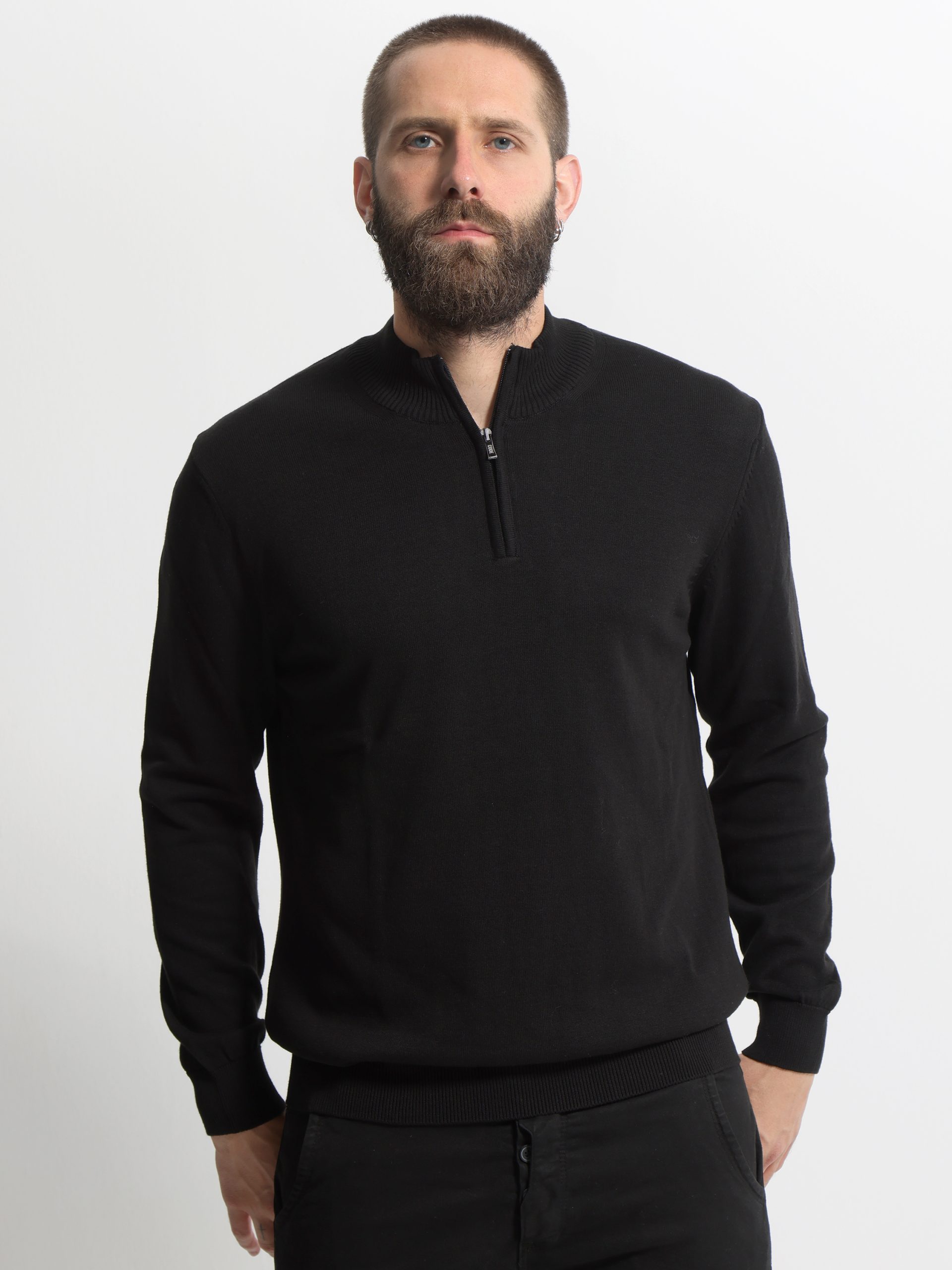 under1783 Ανδρική Μπλούζα Πλεκτή Με Φερμουάρ 10-665 Μαύρο - Image 1