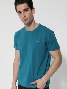 Ανδρικό Βαμβακερό Κοντομάνικο T-shirt Silvio 33-207030 Πετρόλ