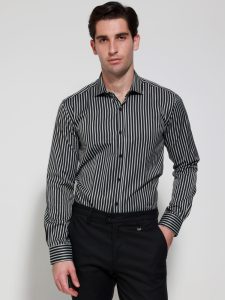 Ανδρικό Slim Ριγέ Πουκάμισο SILVANO 33-7401 Γκρι/Μαύρο Slim-fit