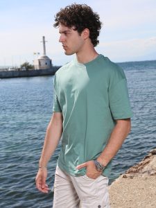 Ανδρικό Βαμβακερό Oversized Κοντομάνικο T-shirt 10-675 Μέντα