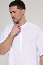 Κοντομάνικη Πουκαμίσα Με Μάο Γιακά Bahamas 33-7432 Λευκό - Image 3