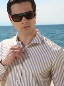 Ανδρικό Slim Ριγέ Πουκάμισο SILVANO 33-7401 Λευκό/Μπεζ Slim-fit