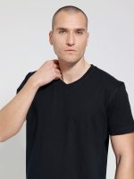 Oversized Κοντομάνικο T-shirt Με V Λαιμό 10-710 Μαύρο - Image 2