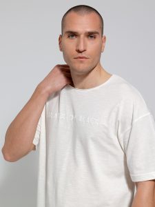 Ανδρικό Βαμβακερό Oversized Κοντομάνικο T-shirt 10-708 Εκρού