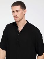 Κοντομάνικη Πουκαμίσα Με Μάο Γιακά Bahamas 33-7432 Μαύρο - Image 3