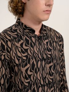 Πουκάμισο με Μάο Γιακά & Σχέδιο Timo 33-7403 Μαύρο/Καφέ Slim-fit