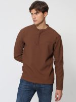 Μακρυμάνικη Μπλούζα Με Κρυφά Κουμπιά ZAC 206034 Καφέ - Image 3