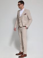 Λινό Κοστούμι Με Γιλέκο RENZO 2018 Μπεζ - Image 5
