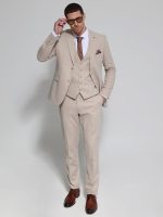 Λινό Κοστούμι Με Γιλέκο RENZO 2018 Μπεζ - Image 7