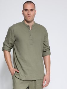 Λινή Ανδρική Πουκαμίσα BALI 7511 Χακί