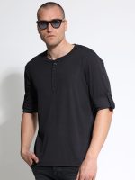 Ανδρικό T-Shirt Με Κουμπάκια & Μανίκι 3/4 TANO 207083 Μαύρο - Image 4