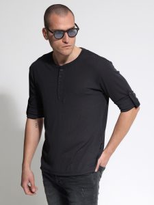 Ανδρικό T-Shirt Με Κουμπάκια & Μανίκι 3/4 TANO 207083 Μαύρο