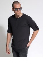 Ανδρικό T-Shirt Με Κουμπάκια & Μανίκι 3/4 TANO 207083 Μαύρο