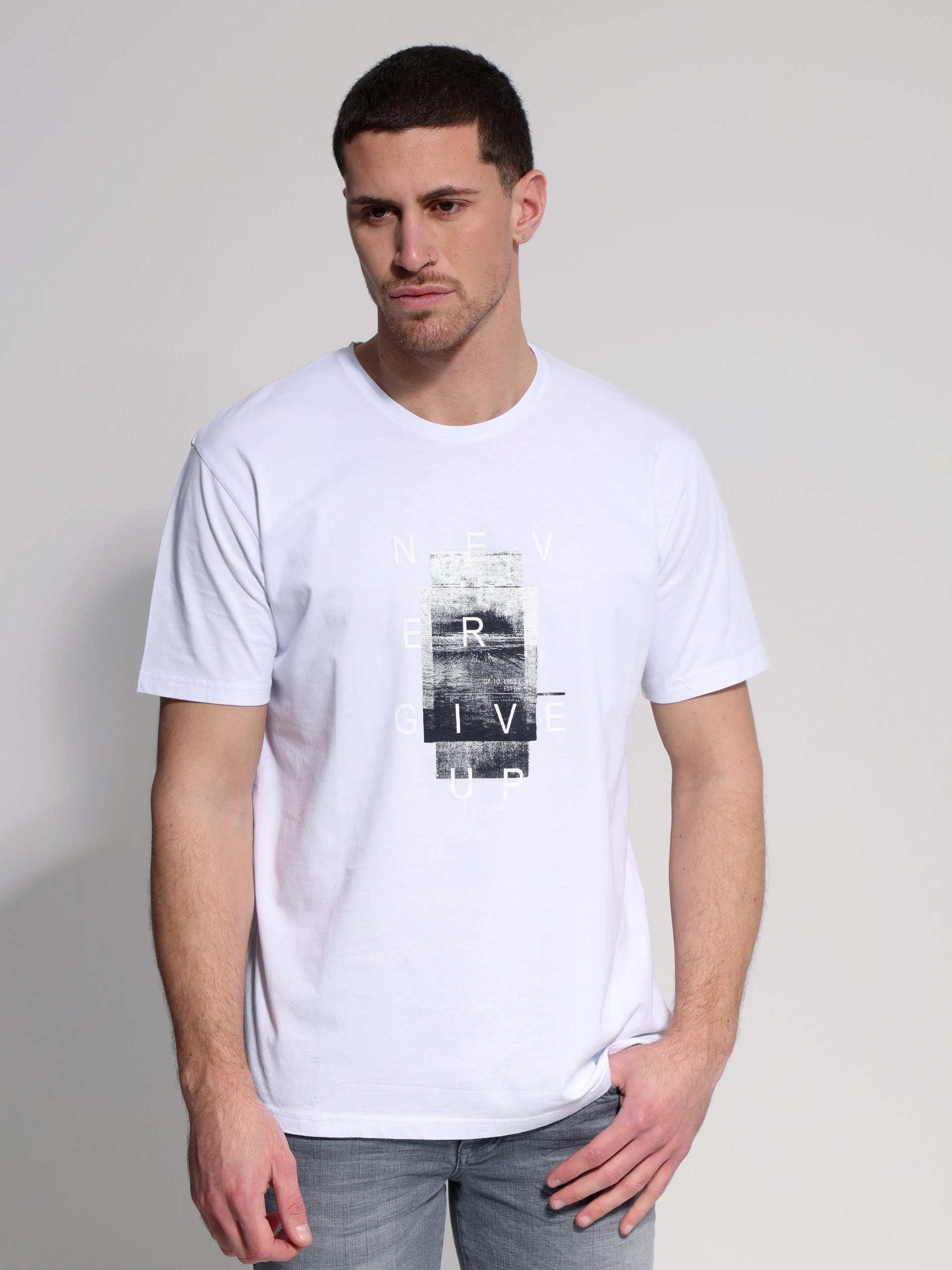 1X9A6349 Ανδρικό Βαμβακερό T-shirt ELMO 207077 Λευκό - Image 1