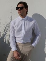 Λινό Πουκάμισο Tailor-Fit DANILO 33-8167 Λευκό Φαρδιά γραμμή - Image 3