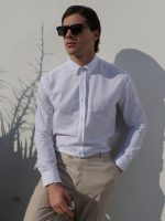 Λινό Πουκάμισο Tailor-Fit DANILO 33-8167 Λευκό Φαρδιά γραμμή - Image 3