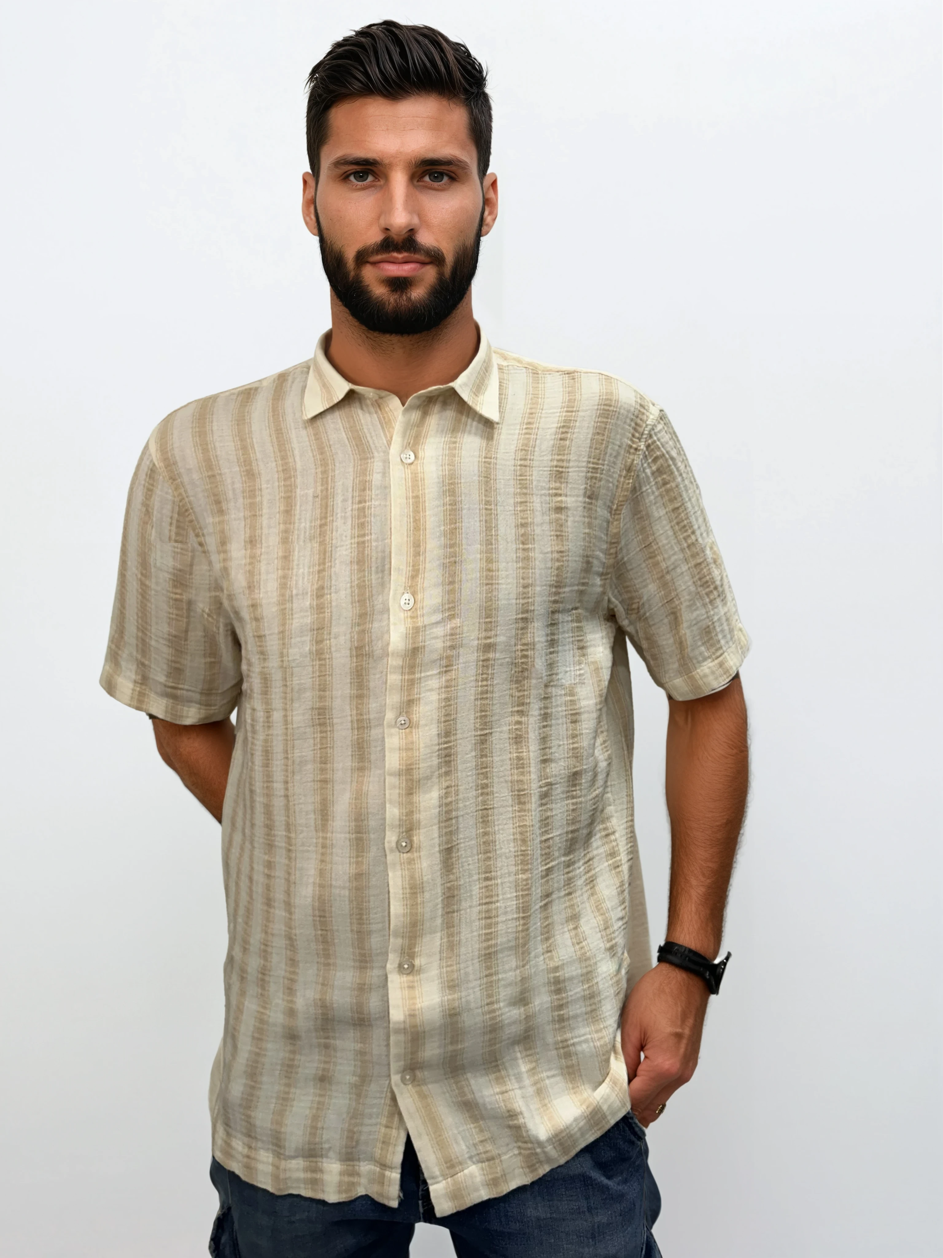 33-7511 (3) Λινό Πουκάμισο Relax-Fit CLAUDIO 33-7511 Μπεζ - Image 1