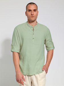 Λινή Πουκαμίσα Μακρύ Μανίκι Slim-fit SANTINO 33-7510 Μέντα