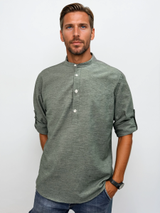 Λινή Πουκαμίσα Μακρύ Μανίκι Slim-fit LEANDRO 33-7455 Πράσινο