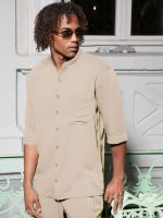 Πουκάμισο Μανίκι 3/4 Slim-fit VITO 250-956 Μπεζ - Image 4