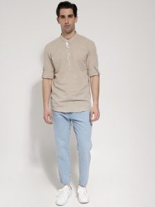 Ανδρικό Λινό Πουκάμισο Slim 33-6116 Μπεζ