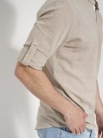 Ανδρικό Λινό Πουκάμισο Slim 33-6116 Μπεζ - Image 2