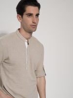 Ανδρικό Λινό Πουκάμισο Slim 33-6116 Μπεζ - Image 3