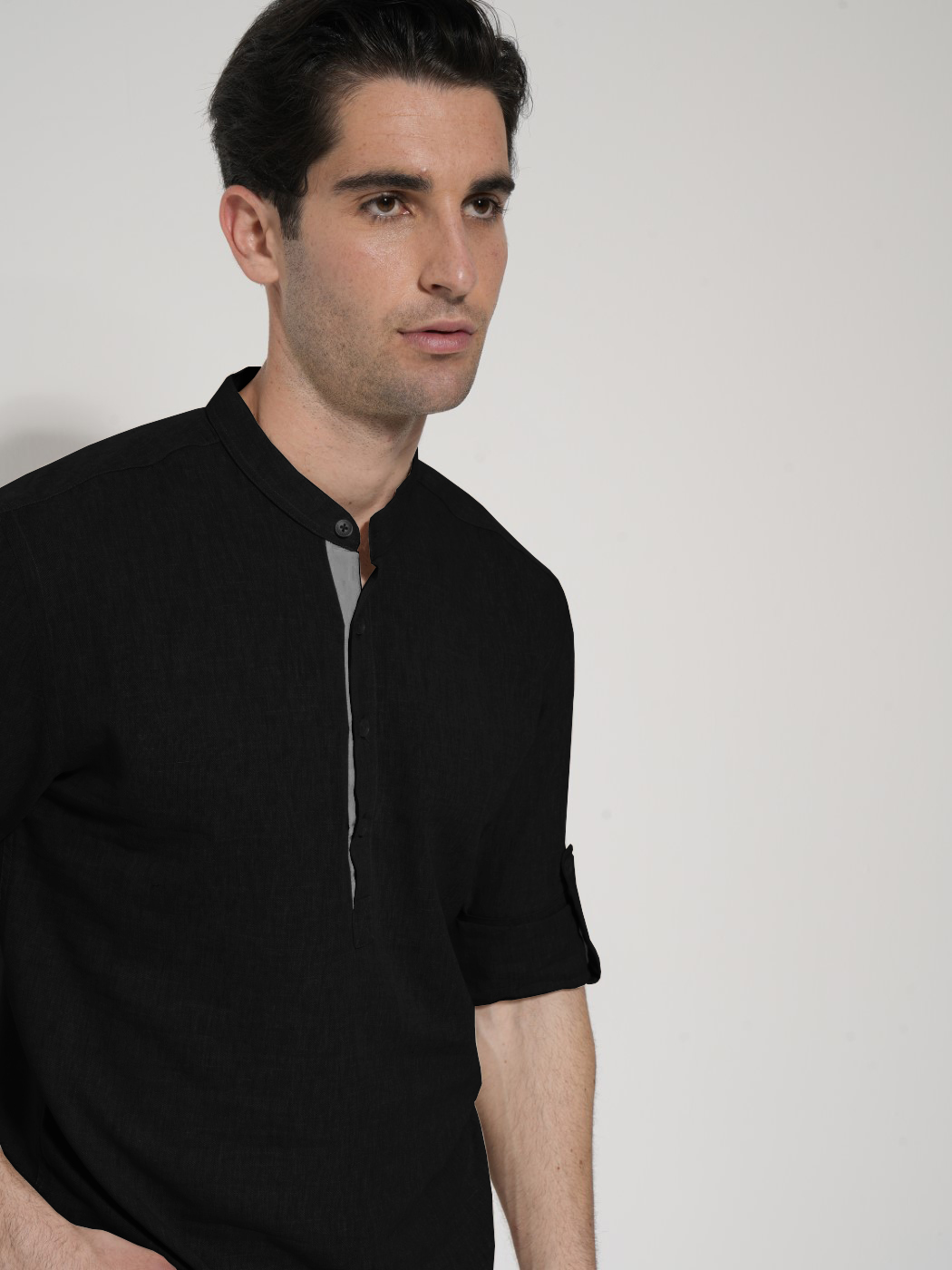 33-6116 μαυρο Ανδρικό Λινό Πουκάμισο Slim 33-6116 Μαύρο - Image 1