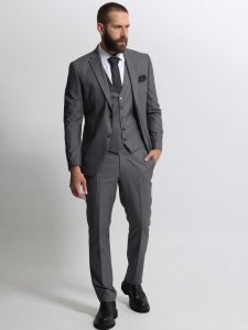 Ανδρικό Ριγέ Κοστούμι Με Γιλέκο ANTONIO 2027 Grey