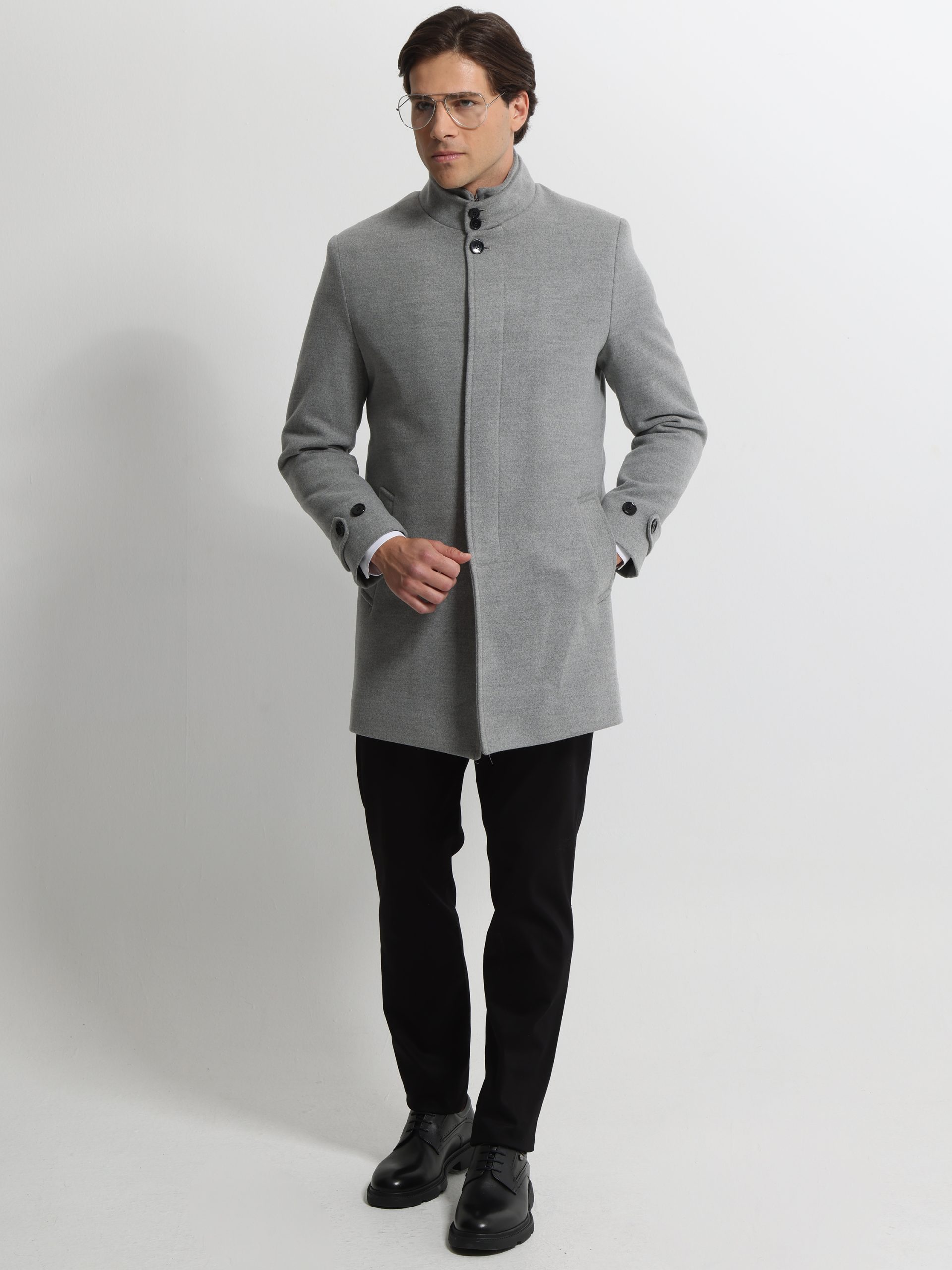 0206 Ανδρικό Παλτό με Ψηλό Γιακά VINCE 2603 Γκρι - Image 1