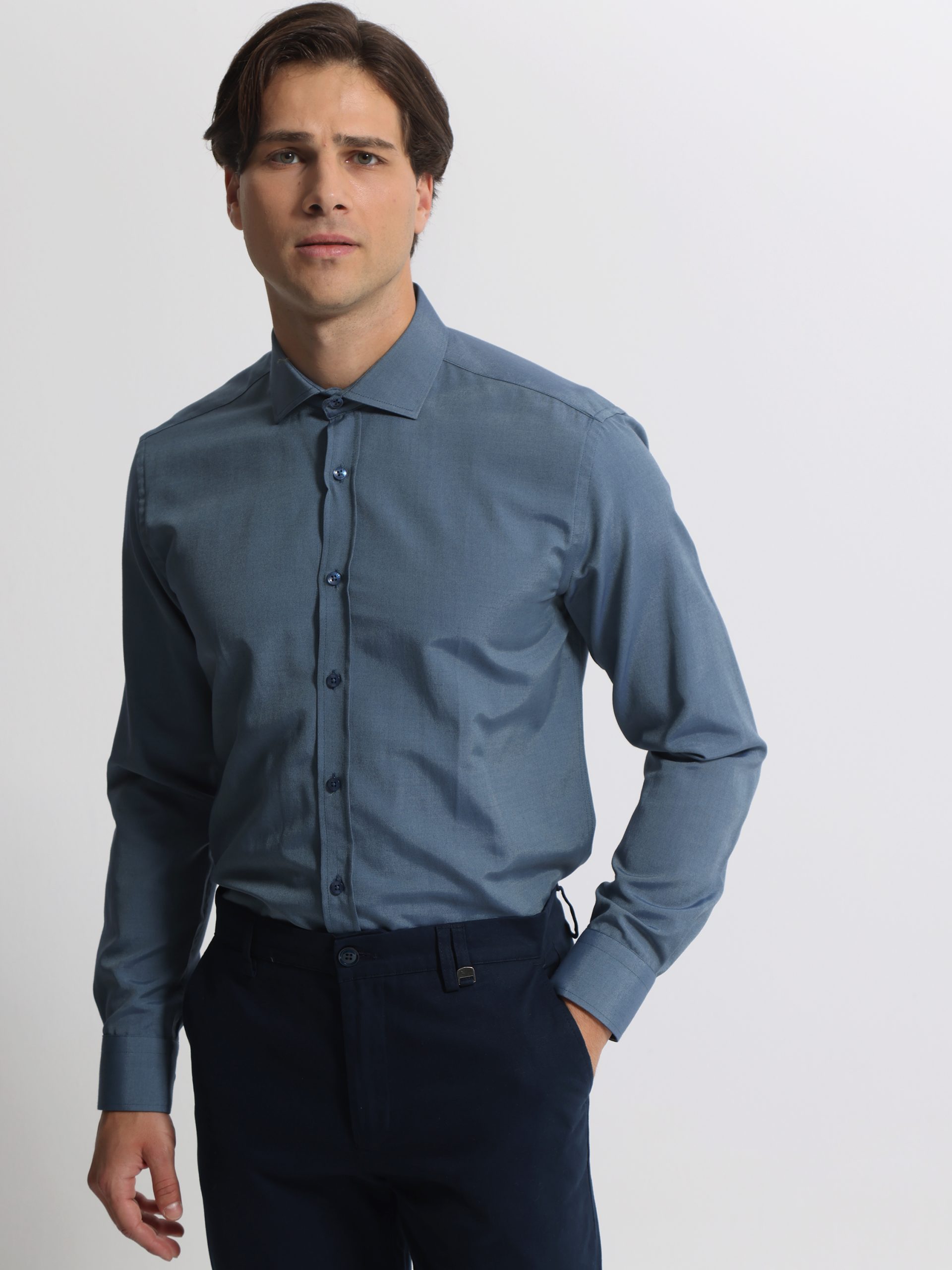 0578 Ανδρικό Πουκάμισο Slim-fit PEDRO 33-7523 Πετρόλ - Image 1