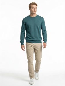 Ανδρικό Πλεκτό Πουλόβερ με Λαιμόκοψη 34-305 Πετρόλ