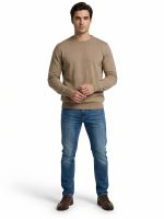 Ανδρικό Πλεκτό Πουλόβερ με Λαιμόκοψη 34-305 Μπεζ - Image 2