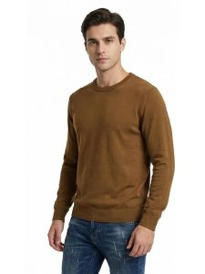 Ανδρικό Πλεκτό Πουλόβερ με Λαιμόκοψη 34-305 Camel